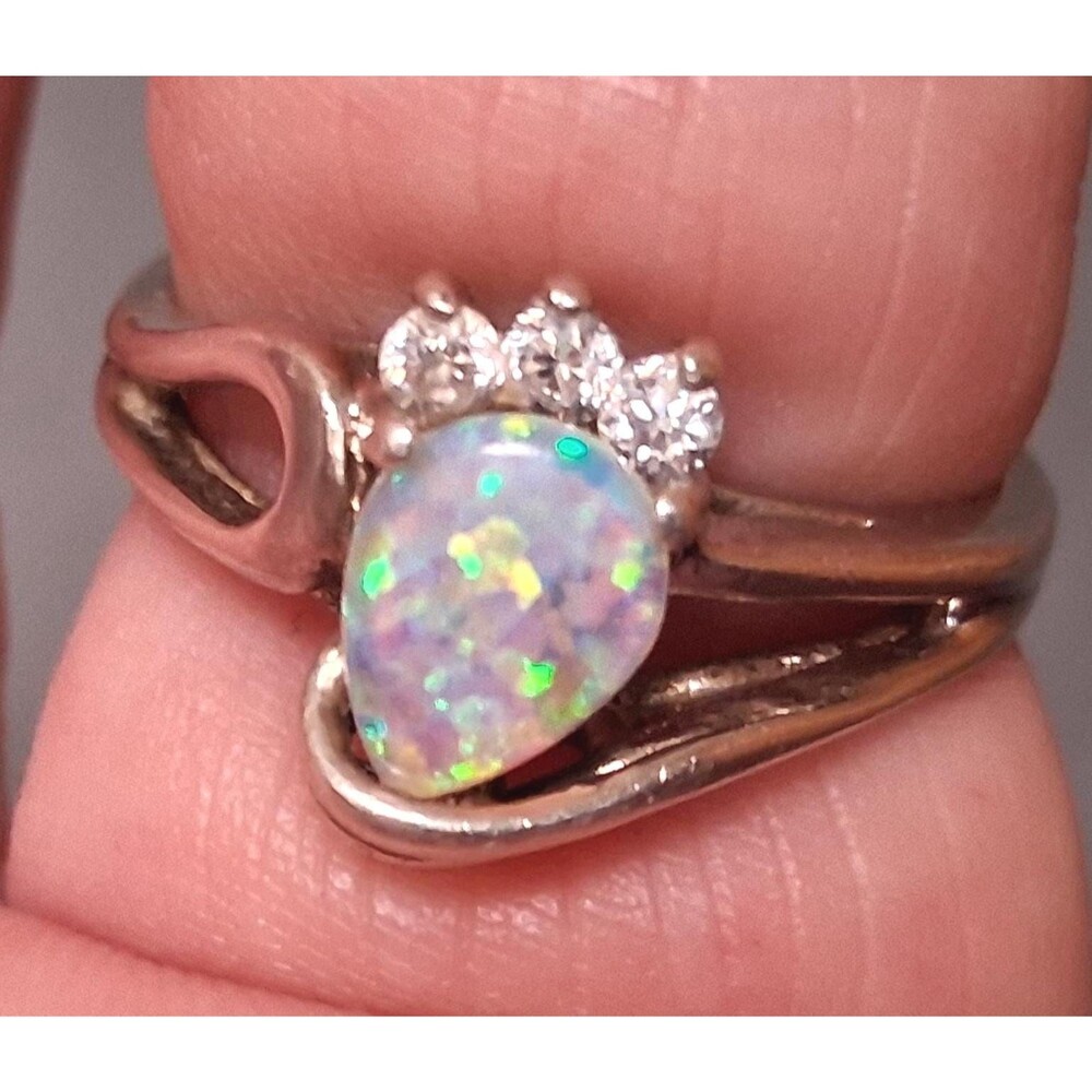 Vintage Sterling Opal Flower Ring Size 8.5